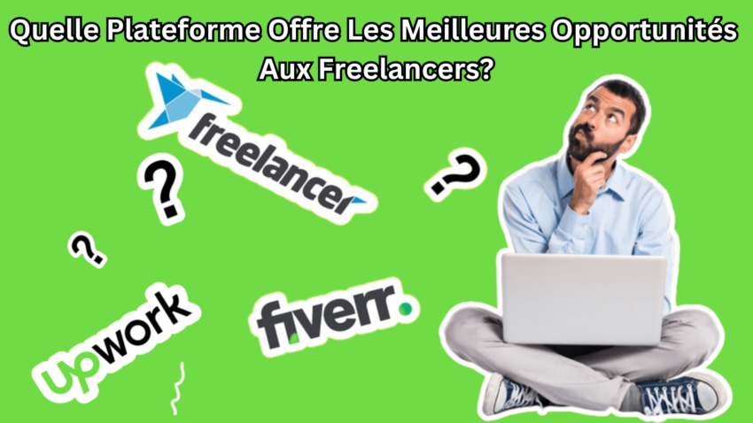 Un freelancer travaillant sur son ordinateur portable et se demandant quelle plateforme de freelance choisir parmi Fiverr, Freelancer et Upwork. Comparaison pour les freelancers