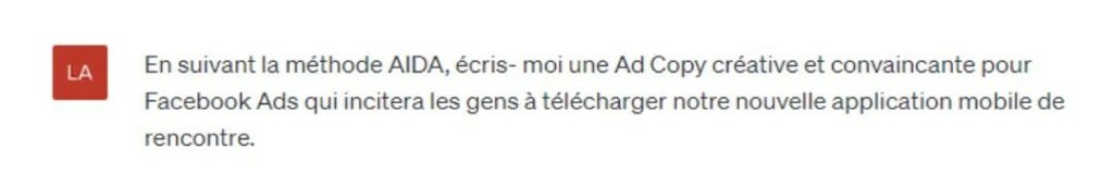 Exemple ChatGPT Prompt Pour Génerer une Facebook Ad Copy