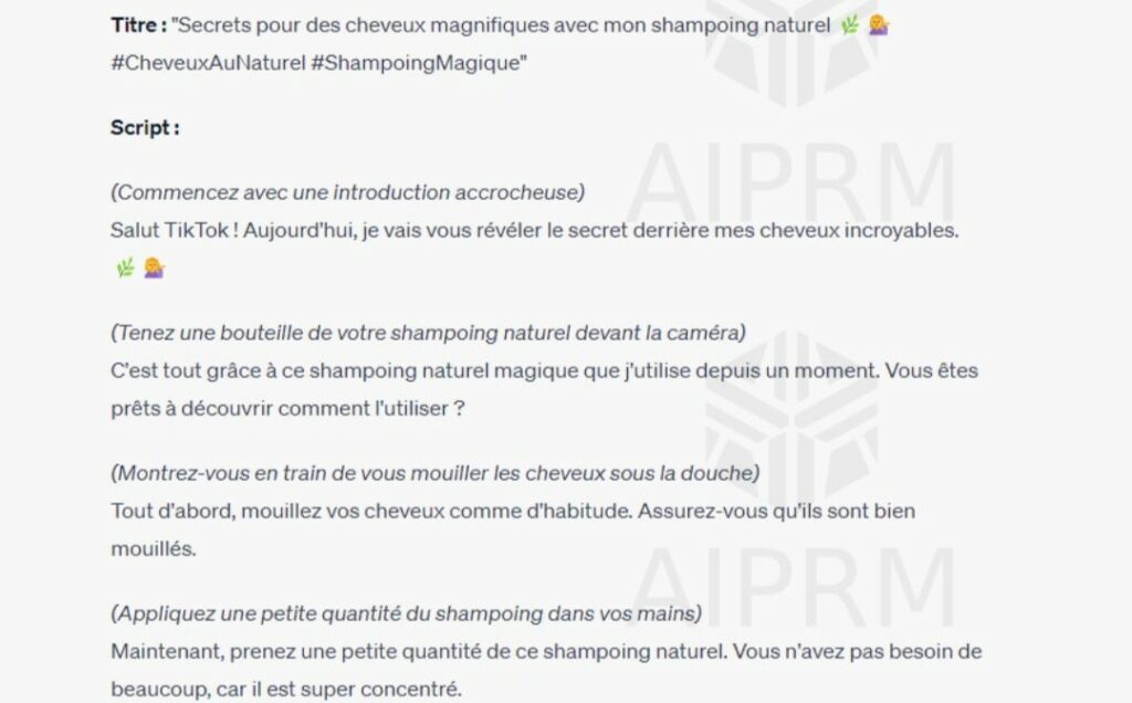 Exemple de ChatGPT Prompt Pour Script D'une Vidéo UGC Sur Tiktok