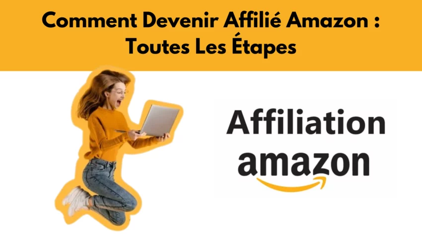 Femme souriante avec son ordinateur portable vient de savoir comment être affilié amazon